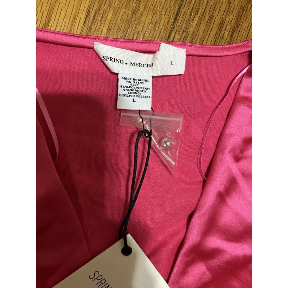 Spring + Mercer Pink Satin Twist Front Crop Top Long Sleeve V- Neck Blouse New L